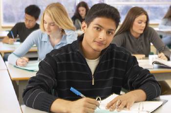 High school student at desk